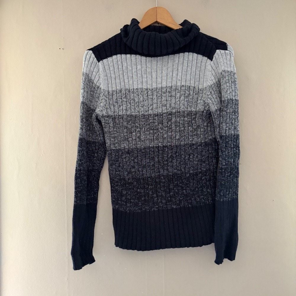 VTG Eddie Bauer Womens Striped Turtleneck Sweater Size M Gray Black Preppy AUS